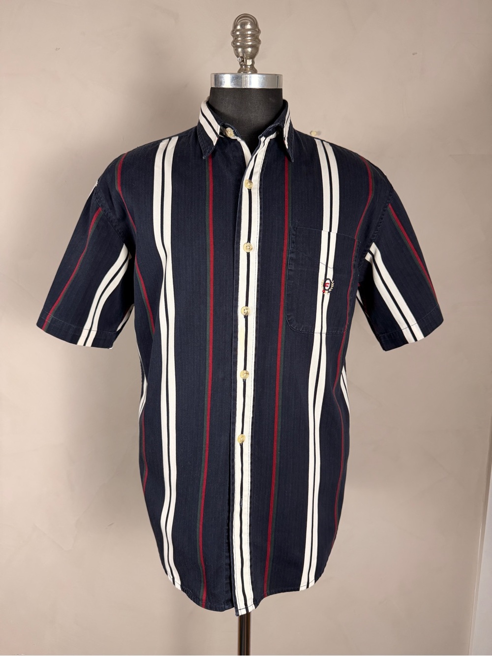 ⁠Vintage 90s Coliseum Classic Striped Button Down Shirt Mens M Heavy Cotton READ